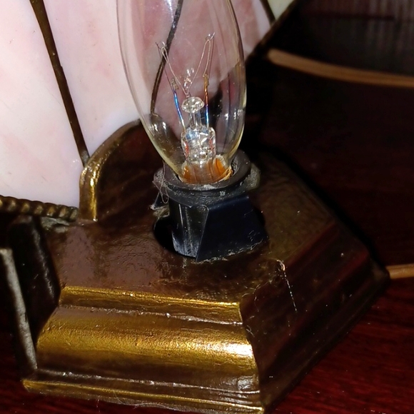 Vintage Victorian Fan Lamp Metal & Glass Art Tiffany Style Pink and White - Picture 7 of 8